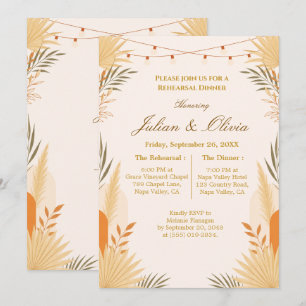 Boho Terracotta String Lights Rehearsal Dinner Invitation