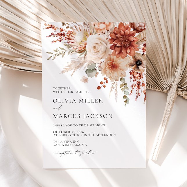 Boho Terracotta Taupe Floral Elegant Wedding Invitation (Creator Uploaded)