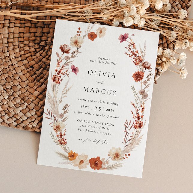 Boho Terracotta Taupe Wildflower Elegant Wedding Invitation (Creator Uploaded)