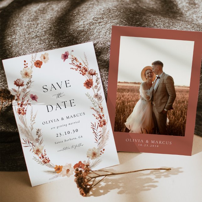 Boho Terracotta Taupe Wildflower Elegant Wedding Save The Date (Creator Uploaded)