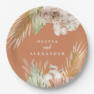 Boho Terracotta Tropical Floral and Palm wedding Paper Plate