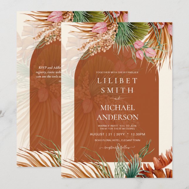 BOHO Terracotta Tropical Pampas Grass Wedding (Front/Back)