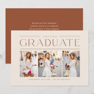 Boho Terracotta Typography Photo Graduation Invitation