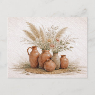Boho Terracotta Vase Pampas Grass Floral Postcard