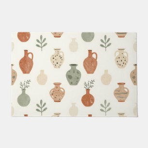 Boho Terracotta Vases Botanical Pattern Doormat