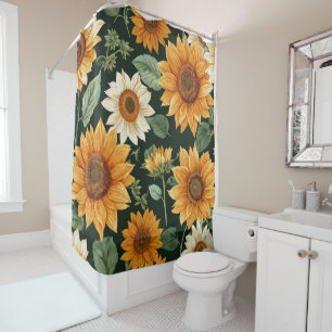 Boho Terracotta Vintage Sunflower Pattern Shower Curtain