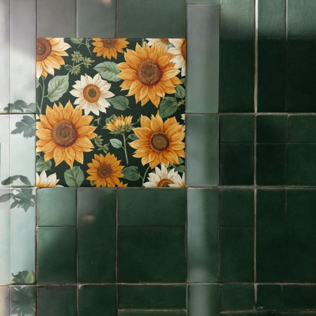 Boho Terracotta Vintage Sunflower Pattern Tile (Creator Uploaded)