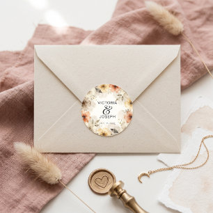 Boho Terracotta Watercolor Floral Fall Wedding Classic Round Sticker