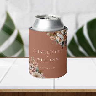 Boho Terracotta Watercolor Flowers Wedding Favours Can Cooler