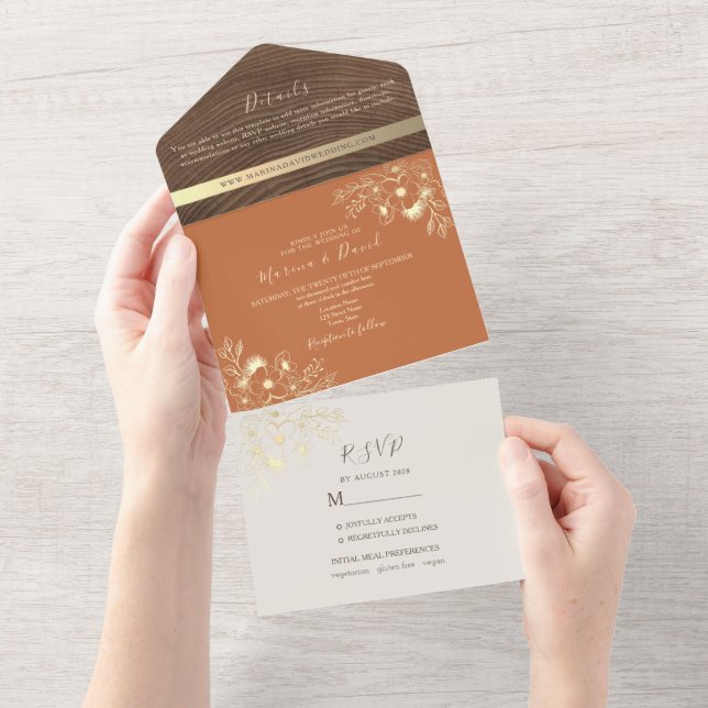 Boho Terracotta Wedding All In One Invitation (Tearaway)