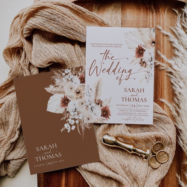 Boho Terracotta Wedding Invitation Card (Boho Wedding Invitation Cards, Terracotta Wedding Invitation Template)