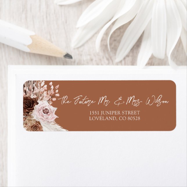 Boho Terracotta Wedding Invitation Return Address (Insitu)