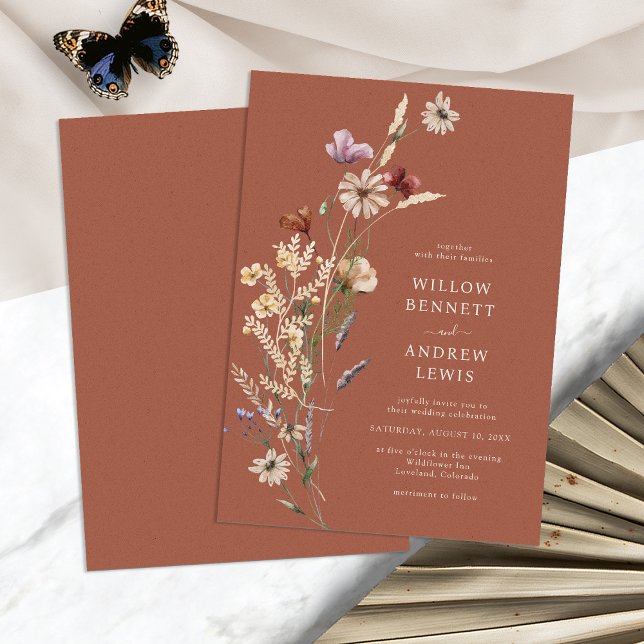 Boho Terracotta Wedding Invitations (Boho Terracotta Wildflower Wedding Invitations by Painted Paperie
)