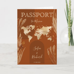 Boho Terracotta Wedding Passport World Map Invitation