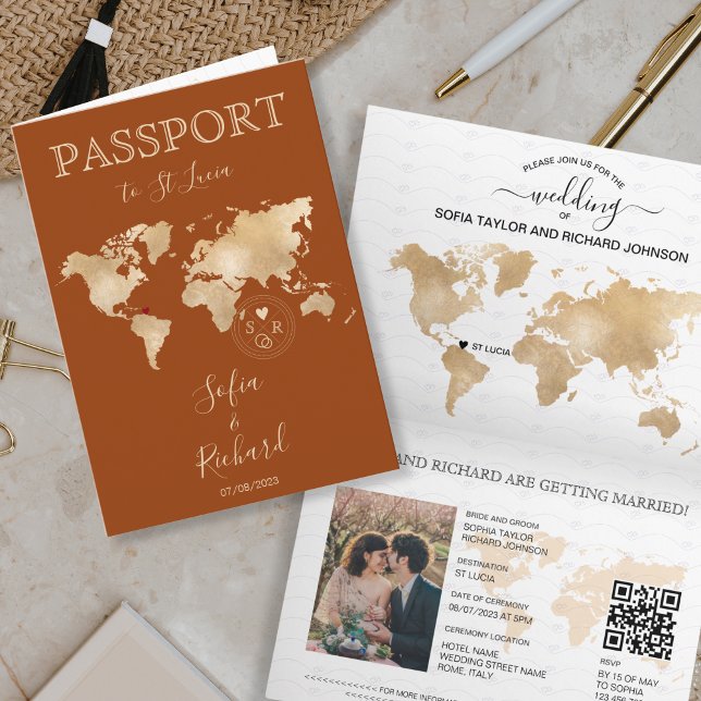 Boho Terracotta Wedding Passport World Map QR Code Invitation (Creator Uploaded)