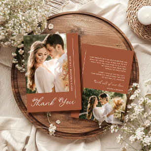 Boho Terracotta Wedding Photo Custom Thank You Card