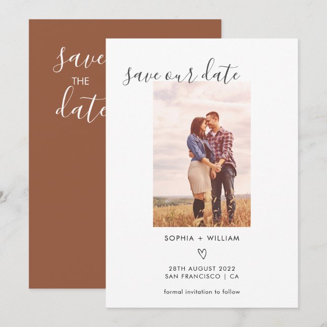 Boho Terracotta Wedding Photo Save The Date (Front/Back)