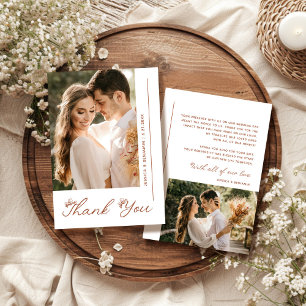 Boho Terracotta Wedding Photo Thank You Card