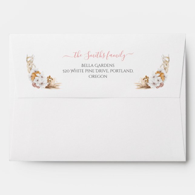 Boho Terracotta White Flowers Return Address Envel Envelope (Back (Top Flap))