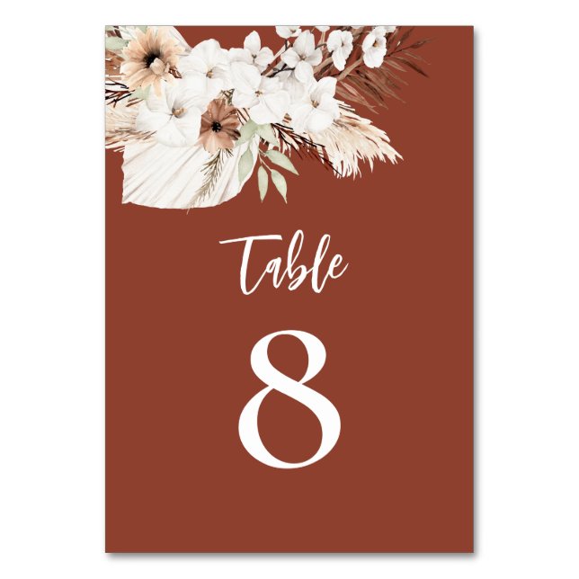 boho terracotta white flowers table number (Front)