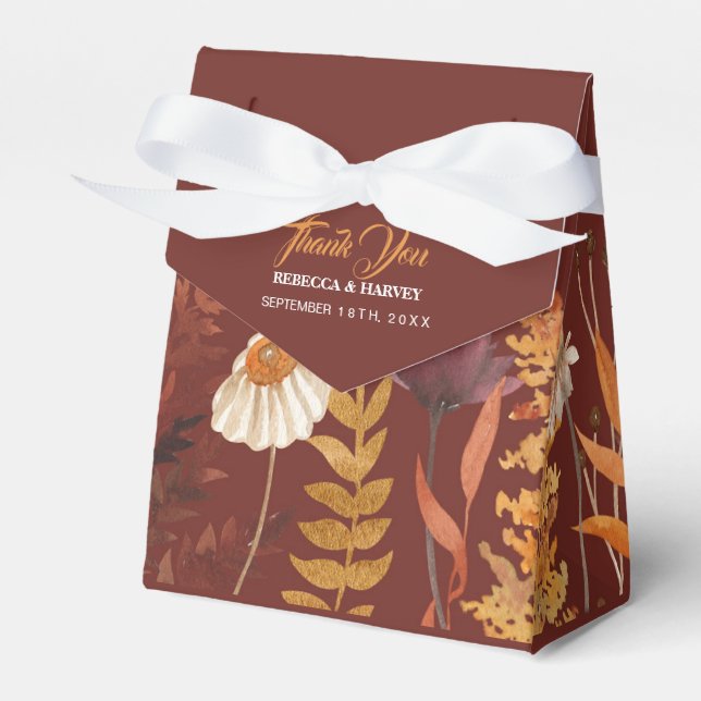 Boho Terracotta Wildflower Autumn Fall Wedding Favour Box (Front Side)