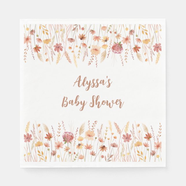 Boho Terracotta Wildflower Baby Shower Napkin (Front)