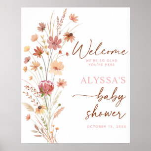 Boho Terracotta Wildflower Baby Shower Welcome Poster