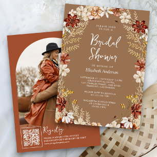 Boho Terracotta Wildflower Beige Bridal Shower Invitation