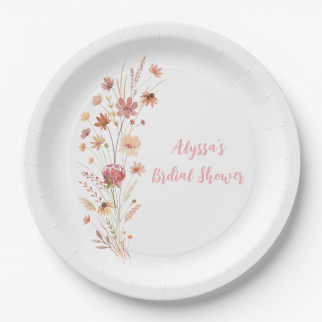 Boho Terracotta Wildflower Bridal Shower Paper Plate (Front)