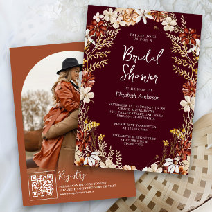 Boho Terracotta Wildflower Burgundy Bridal Shower Invitation