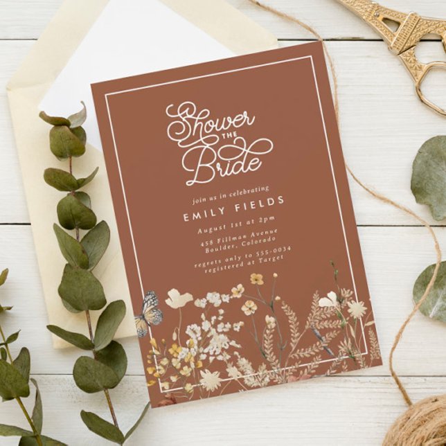 Boho Terracotta Wildflower Butterfly Bridal Shower Invitation (Creator Uploaded)