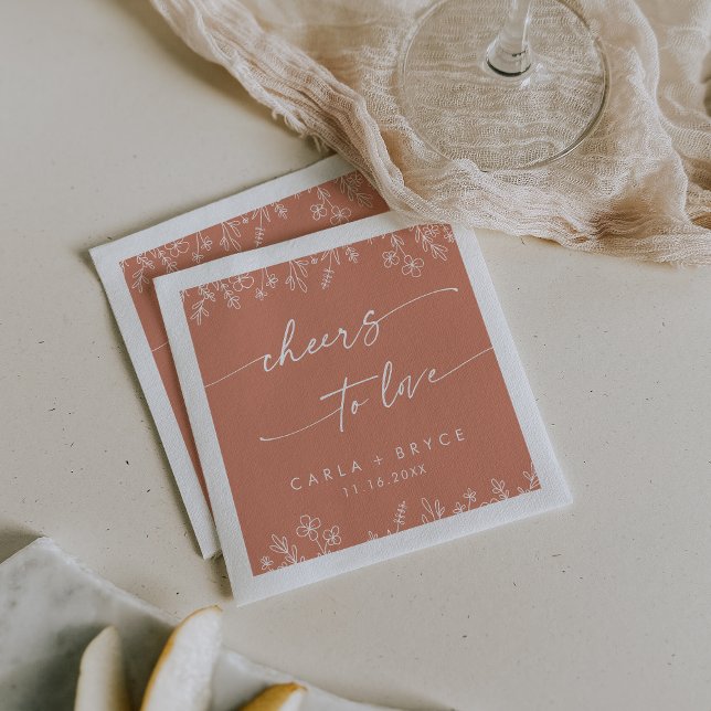 Boho Terracotta Wildflower Cheers to Love Wedding Napkin (Creator Uploaded)