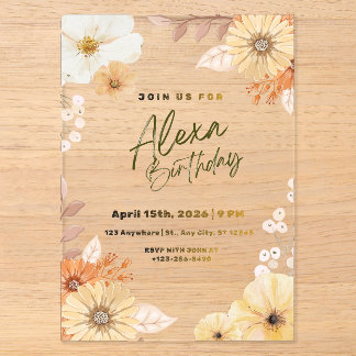 Boho Terracotta Wildflower Floral Graphic Acrylic Invitations