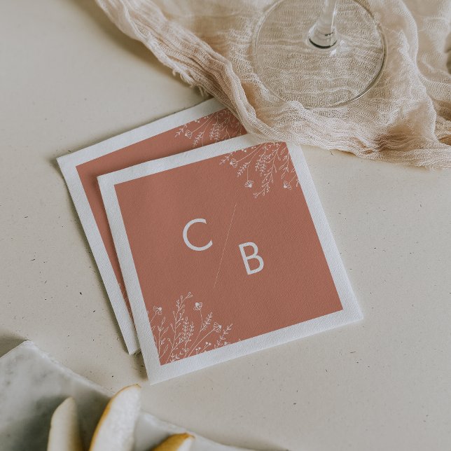 Boho Terracotta Wildflower Monogrammed Napkins (Creator Uploaded)