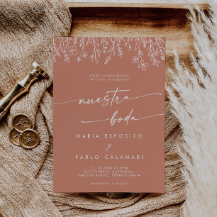 Boho Terracotta Wildflower Spanish Wedding  Invitation