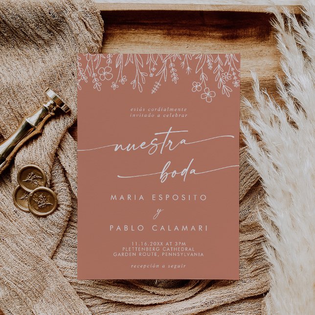 Boho Terracotta Wildflower Spanish Wedding  Invitation (Creator Uploaded)