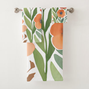 Boho Terracotta Wildflower Watercolor Floral Bath Towel Set
