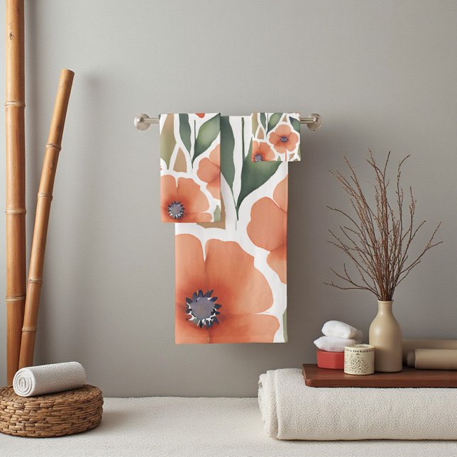 Boho Terracotta Wildflower Watercolor Floral Bath Towel Set (Boho Terracotta Wildflower Watercolor Floral Bath Towel Set)