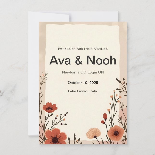 Boho Terracotta Wildflower Wedding Invitation  (Front)