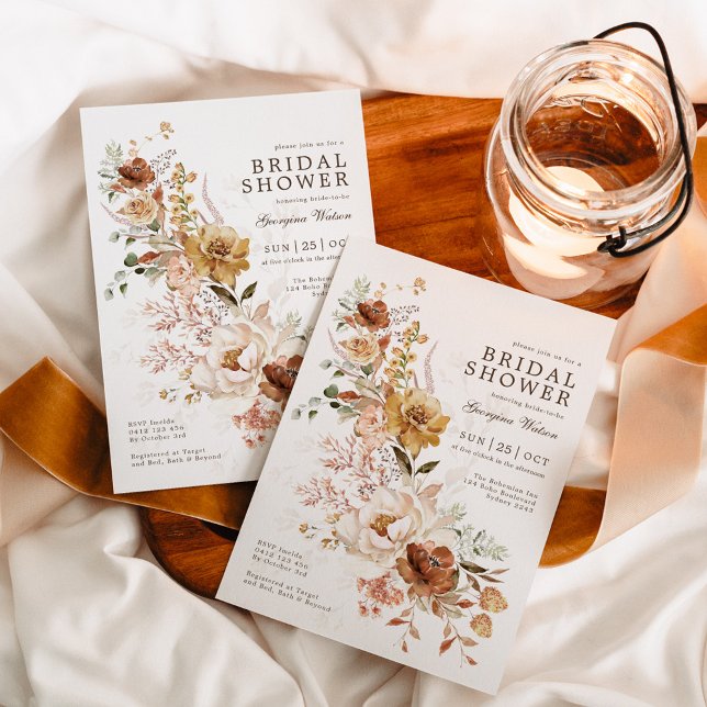 Boho Terracotta Yellow Garden Floral Bridal Shower Invitation (Creator Uploaded)