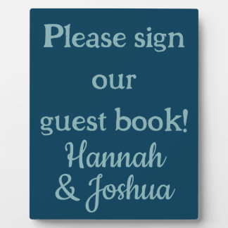Boho Text Light Blue on Deep Blue Guest Book Plaque