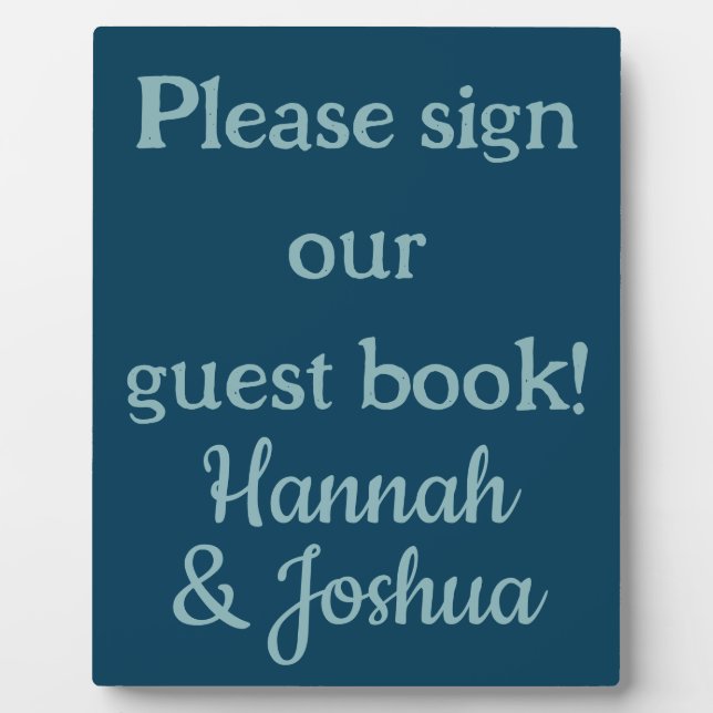 Boho Text Light Blue on Deep Blue Guest Book Plaque (Front)