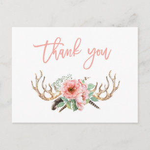 boho thank you postcard, bohemian notecard postcard