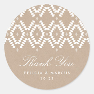 Boho Thank You sticker, faux kraft Classic Round Sticker
