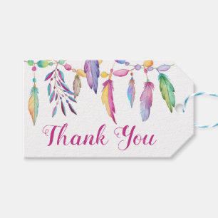 Boho Thank You Watercolor Feather Indian Southwest Gift Tags