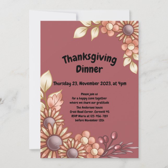 Boho Thanksgiving Dinner Invitation (Front)