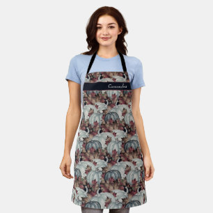 Boho Thanksgiving Fall Blue Watercolor Pumpkin Apron