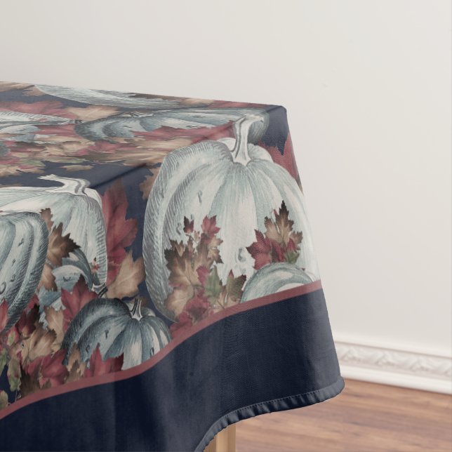 Boho Thanksgiving Fall Blue Watercolor Pumpkin  Tablecloth (In Situ)