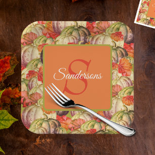 Boho Thanksgiving Fall Decor Watercolor Pumpkin Paper Plate