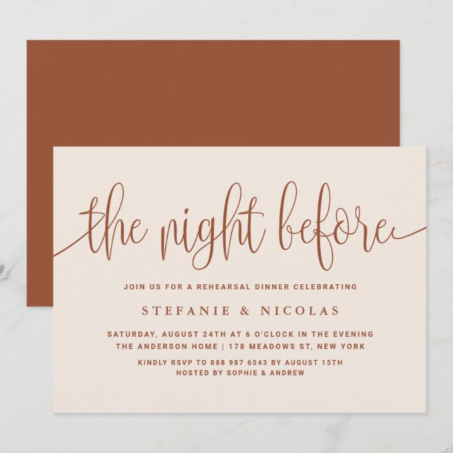 Boho The Night Before Terracotta Rehearsal Dinner Invitation (Front/Back)